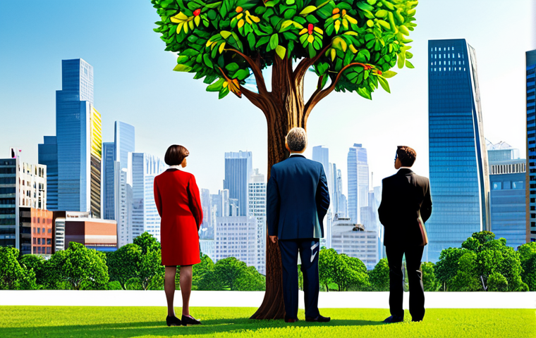 Diversified Investment Growth**

A diverse group of people looking at a vibrant, growing tree with leaves representing different companies and ESG factors (earth, social responsibility, good governance) as if it is a garden, with index fund symbols subtly integrated into the tree trunk. In the background, a modern cityscape fades into a bright, hopeful sky. Fully clothed, appropriate attire, safe for work, perfect anatomy, natural proportions, professional illustration, family-friendly.

**