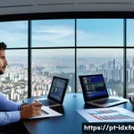 Home 17 인덱스 펀드 vs 액티브 펀드 비교 - A professional office scene showing a financial advisor explaining investment options to a diverse g...
