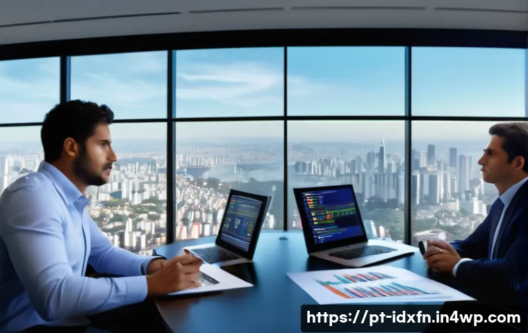인덱스 펀드 vs 액티브 펀드 비교 - A professional office scene showing a financial advisor explaining investment options to a diverse g...