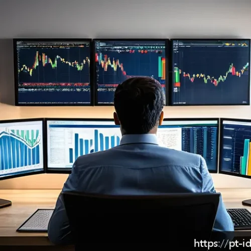 Home 15 인덱스 펀드의 투자 효율성 검토 - A professional Brazilian investor in a modern home office, analyzing multiple computer screens displ...